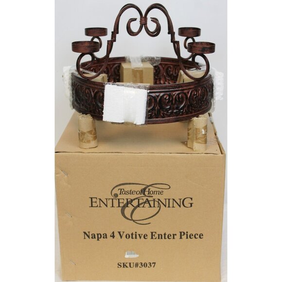 Taste of Home Napa 4 Votive Enter Plate Candle Centerpiece Rubbed Brown #3037 - Picture 1 of 9